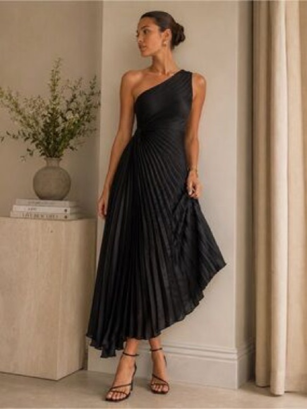 House of Harlow Pleated One Shoulder Dress